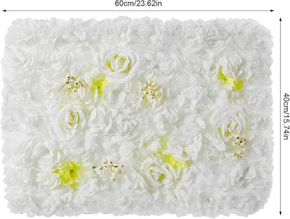 12 Pcs White Flower Wall Flowers Backdrop Artificial Flower for Backdrop Flowers Decoration 3D Floral Panels for Wall Decor Home Party Wedding Room Decoration (60x40cm/White+Yellow)