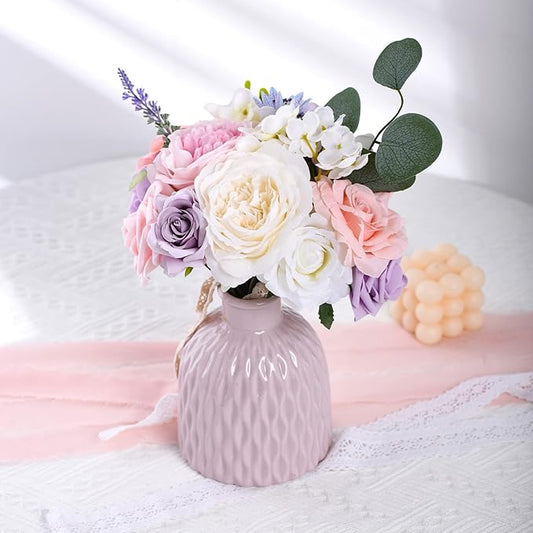 Jspupifip Purple Pink Artificial Flowers Combo Box, Silk Floral Wedding Bouquets Rose with Stem for DIY Wedding Arrangement Bridal Baby Shower Flower Vase Centerpiece Cake Decor
