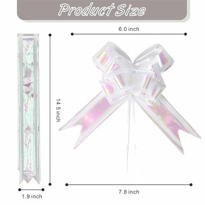 24PCS Crisp White Pull Bows for Gift Wrapping, 6" Large Pre-Tied Decorative Bows for Christmas, Wedding, Birthday, Party Decors, Reusable Instant Floral Decors for Gifts, Bouquets, Baskets