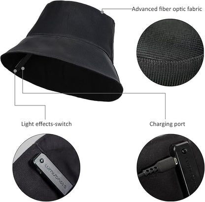 LED Rave Bucket Hat Light up Fisherman Cap 7 Colors Glow in the Dark Party Hats USB Rechargeable EDM Festival Gear