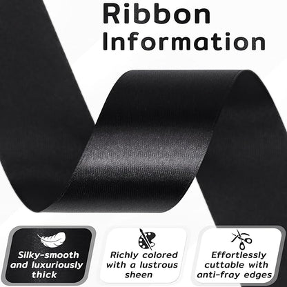 60 Yards Black Satin Ribbon 1-1/2 Inch, Solid Polyester Fabric Ribbon for Gift Wrapping, Crafts, Flower Bouquet, Wedding, Baby Shower, Festival, Christmas, Halloween