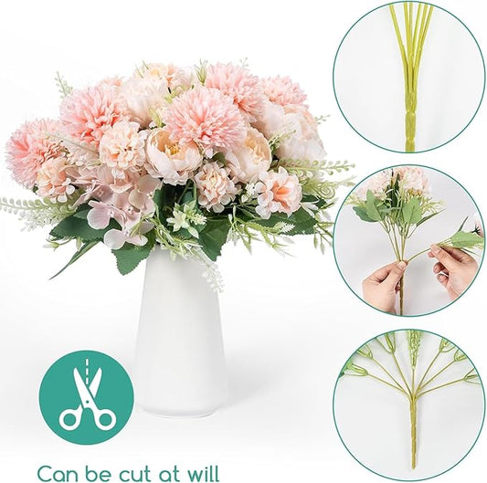 12 Packs Peonies Artificial Flowers,Silk Artificial Peonies Flowers Fake Peony Faux Floral Arrangements Bouquet for Centerpiece Table Wedding Party Home Decor Pink