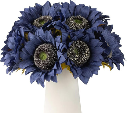 DuHouse 12pcs Artificial Sunflowers with Long Stems 5.5" Silk Sunflowers Bulk for Wedding Home Garden Outdoor Party Decoration(Blue)