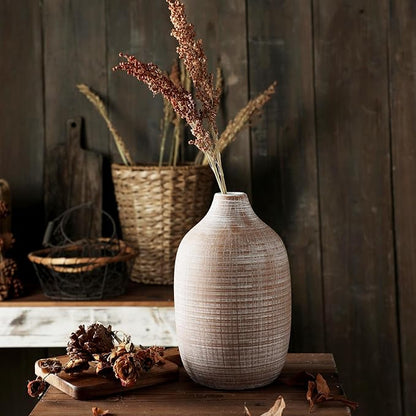 ALMA 9 in Narrow Mouth Terracotta Vase for Pampas Grass|Rustic Vases for Modern Farmhouse |Ceramic Boho Vase for Coffee Table Decor, Entryway Table, Bookshelf, Mantel Decor