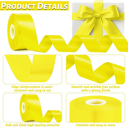 Fullive 1 1/2 Inch Ribbon for Gift Wrapping, 30 Yards Lemon Yellow Ribbons for Crafts, Polyester Satin Ribbon for Birthday Holiday Christmas Decorations DIY Bows Wrapping Bouquet Floral Arrangements