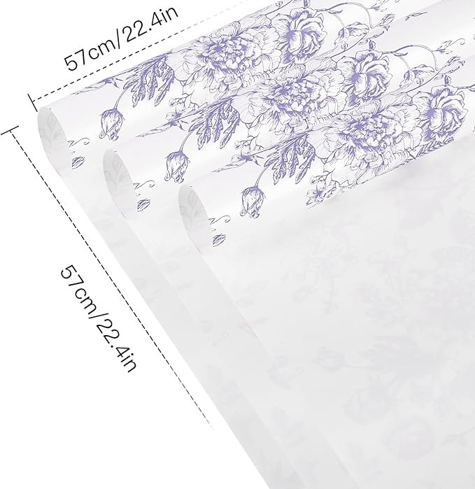 WRAPAHOLIC 20 Sheets Flower Wrapping Paper - 22.4 x 22.4 inch Blue Vintage Floral Printed Water-Resistant Floral Bouquet Wrapping Paper, Florist Supplies Packaging for Wedding Birthday Gift DIY
