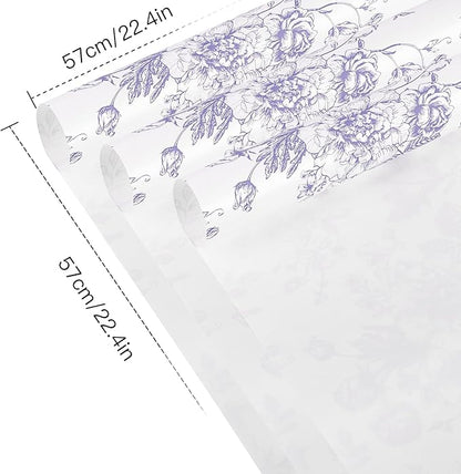 WRAPAHOLIC 20 Sheets Flower Wrapping Paper - 22.4 x 22.4 inch Blue Vintage Floral Printed Water-Resistant Floral Bouquet Wrapping Paper, Florist Supplies Packaging for Wedding Birthday Gift DIY
