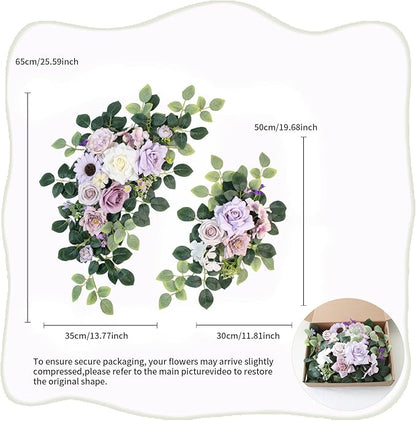 Pack of 2 Wedding Arch Decorations Artificial Hanging Flowers Floral Swag for Wedding Welcome Sign Backdrop Balloon Arch Home Party Bridal Ceremony Reusable(Purple)