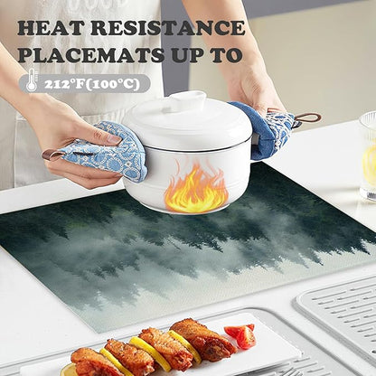 Placemats Set of 4 Retro Misty Forest Dining Place Mats Linen Table Mat for Farmhouse Home Kitchen Decor 12 X 18 Inch