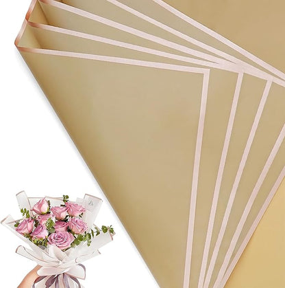 30 Sheets Beige Gold Edge Flower Bouquet Wrapping Paper，Florist Supplies Waterproof Floral Bouquet Wrapping Paper Bouquet Accessorie，Flower Shop Packaging Pape for DIY Gift Wedding Birthday
