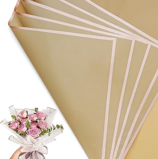 30 Sheets Beige Gold Edge Flower Bouquet Wrapping Paper，Florist Supplies Waterproof Floral Bouquet Wrapping Paper Bouquet Accessorie，Flower Shop Packaging Pape for DIY Gift Wedding Birthday