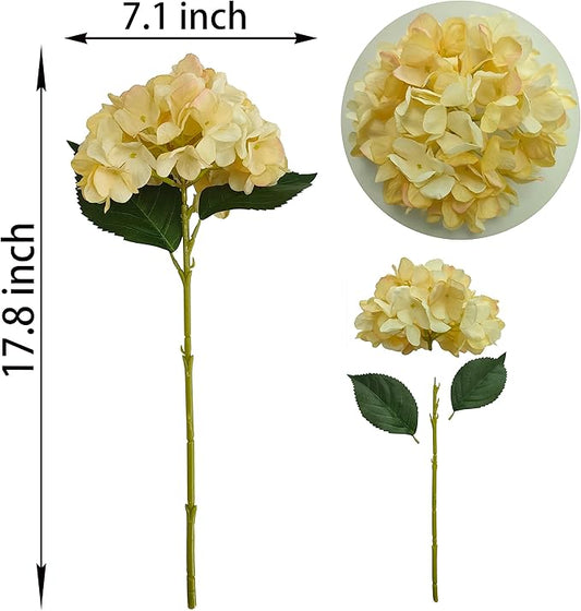 Hydrangea Artificial Flowers,6 Pcs Faux Hydrangea Flowers,Artificial Hydrangeas Flowers with Stems,Fake Hydrangeas,Silk Hydrangeas Flowers with Stems for Home Decor (6, Champagne)