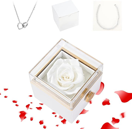 ‌TINGKU Eternal Real Rose Gift Box for Women, Preserved Rose with Customized Name Engraved Heart Necklace, Personalized Romantic Gift for Wife, Girlfriend, Mom, Mother's Day Love Keepsake