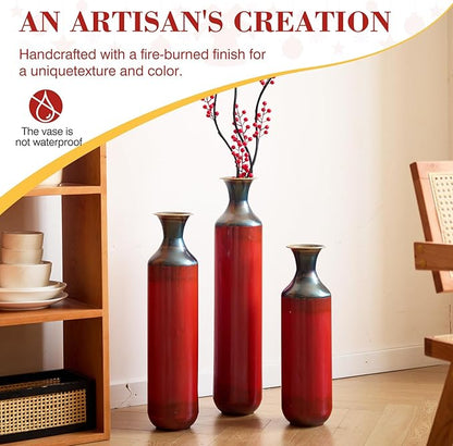 Floor Vases, Tall Home Decor Metal Vase Set of 3 Large Glazed Decorative Vases for Wedding Decor, Elegant Modern Flower Holder for Living Room, Entryway, Hallway, Dining Room