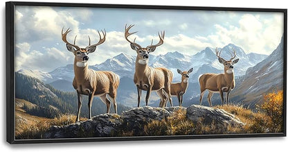 Mountain Elk Deer Large Wall Art Framed Farmhouse Wall Decor for Living Room Rustic Deer Pictures Oversized Canvas Print Painting Modern Extra Large Framed Artwork for Bedroom Office 60"x30"