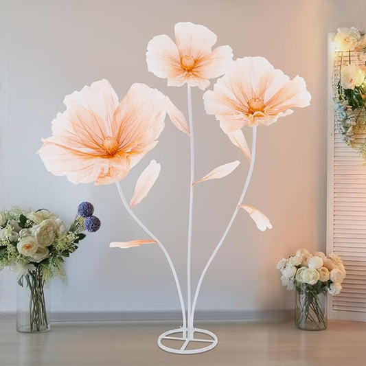 Large Wedding Flowers Decor, Giant 3-Head Artificial Silk Flower Set with Stand, 5.6ft Tall for Reception Backdrop & Home Decor (Champagne)