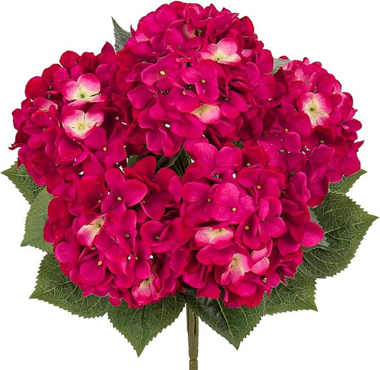 Hollyone Rose Red Hydrangea Artificial Flowers Large Artificial Hydrangeas Silk Flowers for Home Decor Indoor Wedding Flowers Bouquets Faux Flowers Kitchen Centerpiece Table Decorations
