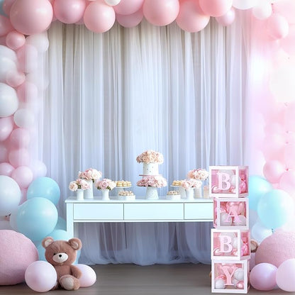 White Sheer Tulle Backdrop Curtains for Parties Wedding White Curtain Backdrop for Bridal Shower Birthday Party Baby Shower Photos Background 20ft x 8ft(5ft x 8ft, 4 Panels)