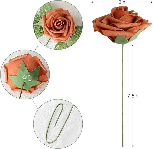 AmyHomie Artificial Flower Shades of Burgundy Rose 25pcs Real Looking Fake Roses w/Stem for DIY Wedding Bouquets Centerpieces Arrangements Party Baby Shower Valentines Day Christmas Tree Decorations