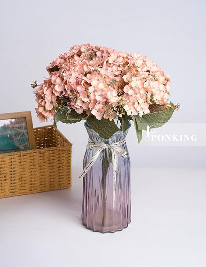 Hydrangea Artificial Flower 3pcs Realistic Faux Silk Hydrangeas Fake Flowers Bouquets Arrangements Decor for Wedding Spring Mother's Day, Home Table Decorations, Pink Champagne Flower
