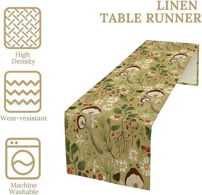 Vintage Mushroom Table Runner Rustic Garden Wildflower Botanical Plants Herbs Spring Summer Seasonal Dinner Runner for Kitchen Dining Cabin Home Holiday Party 13x120in