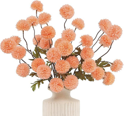 DuHouse 6pcs Artificial Flowers Faux Silk Pompon Mum,Silk Small Mini Chrysanthemum Ball with Stems for DIY Wedding Bouquets Centerpieces Vase Home Table Kitchen Decorations(Peach Fuzz)