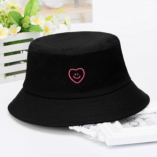 Fashion Embroidered Bucket Hat Cotton Summer Beach Sun Hat for Women Men Teen