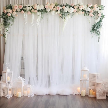 20x10 White Tulle Backdrop Curtains for Parties, Sheer Backdrop Curtain Wedding Photo Background Drapes for Baby Shower Photography Birthday Party