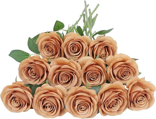 Artificial Rose Flower Artificial Flowers Flower with Long Stem Silk Roses Bouquet for Wedding Bridal Shower Party Home Decoration (Terracotta, 30 Pcs)