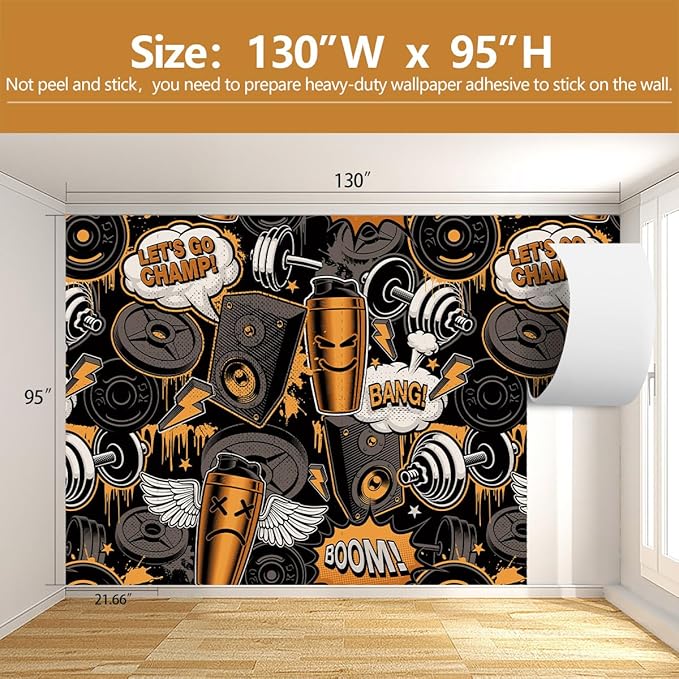Gym Mural Wallpaper Dark Graffiti Wall Mural for Club Fitness Room Decoration（Not Peel and Stick）