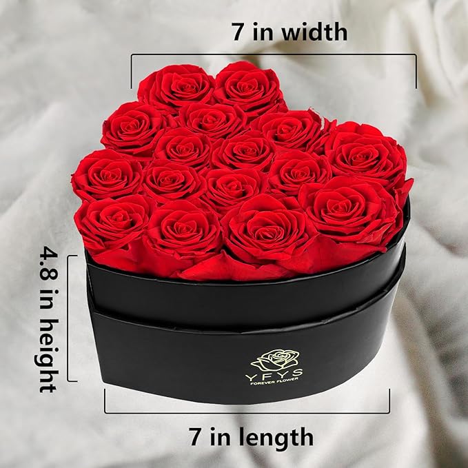 16-Piece Forever Flowers Heart-Shaped Box – Real Immortal Preserved Roses Lasting a Year, Perfect for Birthday, Girlfriend, Mother, or Wife, Valentine Day Gift for Her - Red