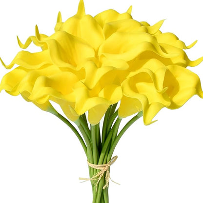 Mandy's PU Pure Yellow Calla Lily Artificial Flowers 20 Stems 13.5in Faux Realistic Centerpiece for Thanksgiving and Christmas Decorations DIY Bridal Bouquet Home Décor