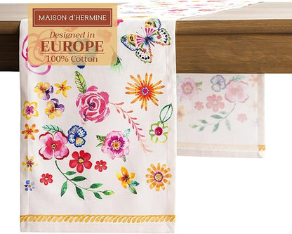 Maison d' Hermine Table Runner 100% Cotton Single Layer Table Runners 108 inches Long Decorative for Home Dining Party Wedding Bridal Shower Spring Summer (Happy Florals - Sweety, 14.50" x 108")