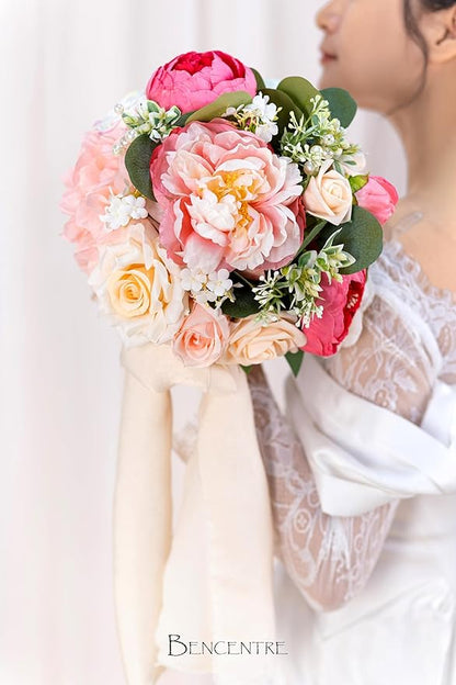 10 Inch Blush Wedding Bouquet for Bride,Spring Wedding Bouquet,Bridal Bouquets for Bride, for Wedding Ceremony Anniversary,Party and French Rustic Vintage Wedding,Artificial Flowers