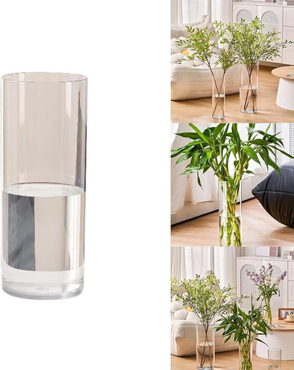 Clear Acrylic Decorative Vase for Flower Arrangements, Break-Resistant Tall Cylinder Vase for Wedding Centerpieces, Unbreakable Modern Plastic Vase for Home Decor