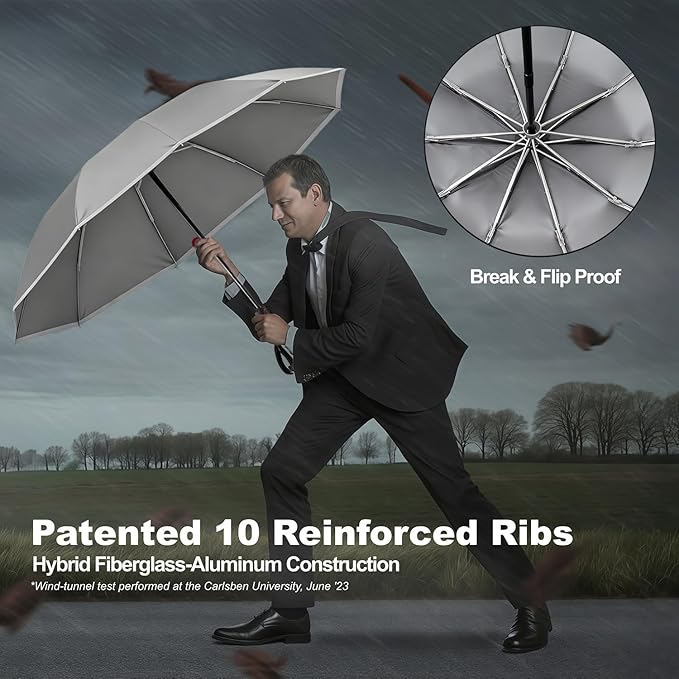 4-in-1 Inverted Travel Umbrella Compact, Automatic Large Umbrellas for Rain & Sun, Portable Windproof Umbrella for Backpack, Reverse Folding Umbrella for UV with Reflective Strips,Lightweight
