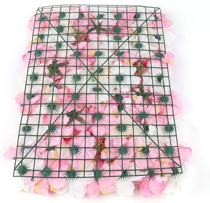 16"x 24" Artificial Flower Wall Panels,Flower Wall Mat Silk Flower Panels for Outdoor Garden Backyard Fence Fence Privacy Screen and Indoor Wall Decor(12Pcs Pink+Light Yellow+White)