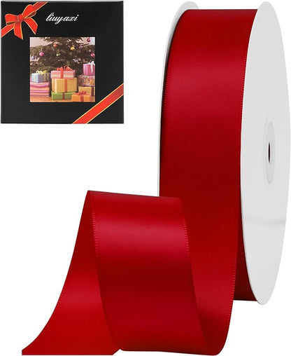 LIUYAXI Red Double Faced Satin Ribbon, 1-1/2" X Continuous 50 Yards, Ribbons Perfect for Gift Wrapping Wedding DIY Craft Bow Making & Other Projects