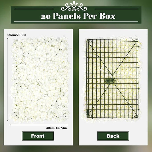 3D Flower Wall Panel, 20pcs White Artificial Floral Wall Backdrop, Realistic Silk Flower Backplanes, Roll Up Fake Flower Background for Valentines Wedding Party Photo Arrangement Decor