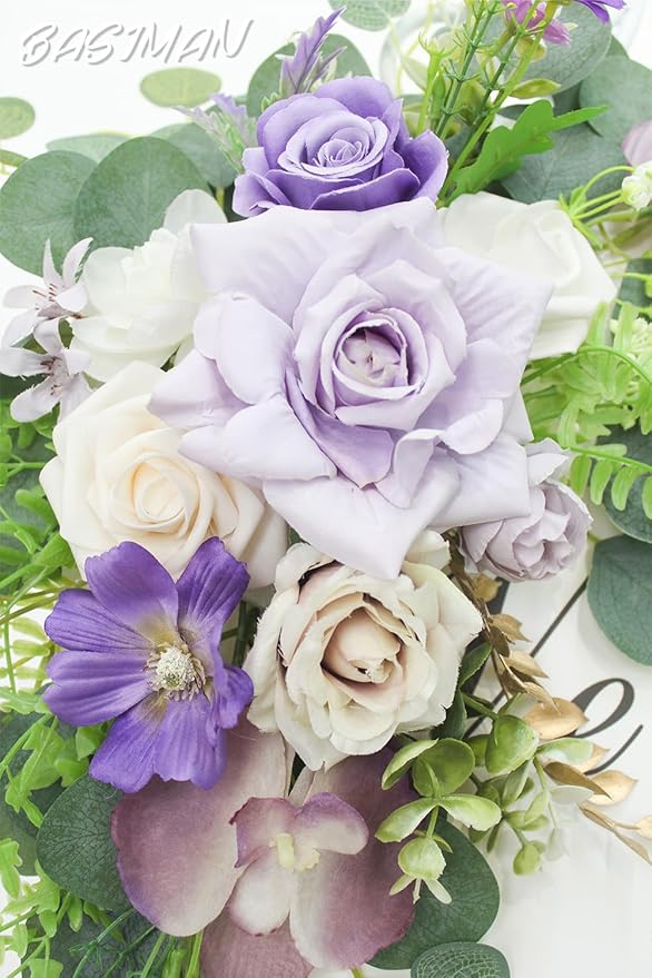 2pcs Wedding Arch Flowers,Wedding Welcome Sign,centerpieces for Tables,Reception Backdrop Table Decorations Welcome Sign (Purple)