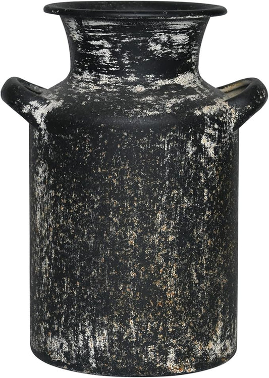 Rustic Vintage Metal Flower Vase for Decor Milk Jug Small Vases for Flowers Kitchen Decorations, Cylindrical,Perfect for Kitchen, Dining Room, Living Room,Housewarming Gift (Black)