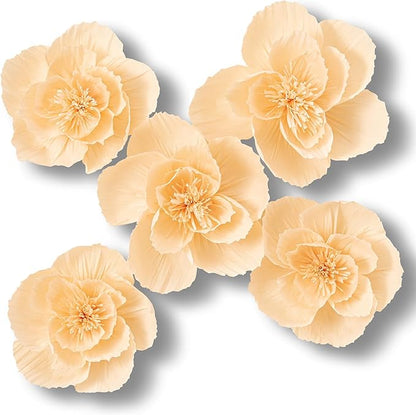 5 Pcs 12" 3D Paper Flower Decoration for Party, Wedding Decoration, Background Wall, Nursery Room Decoration, Bridal Shower, Baby Shower(Cream, Set/5)