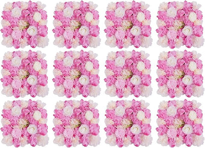 12 Pcs White Flower Wall Flowers Backdrop Artificial Flower for Backdrop Flowers Decoration 3D Floral Panels for Wall Decor Home Party Wedding Room Decoration (38x38cm/Deep Pink+White)