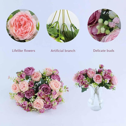 8 Bundles Peonies Artificial Flowers Silk Peonies Faux Flowers Fake Peonies Artificial Flowers Peonies Bouquet for Table Centerpieces Decoration Wedding Decor Home Party Decor (Pink and Violet Red)