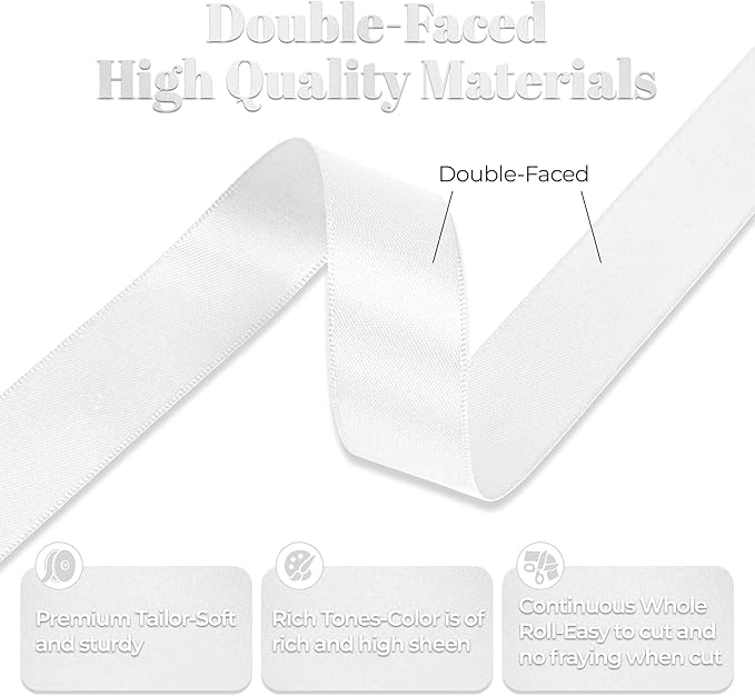 White Satin Ribbon, Double Faced 7/8 Inch X 25 Yards White Ribbon, Premium Satin Ribbon for Gift Wrapping, Crafts, Hair Bow Making, Sewing, Flower Bouquet, Wedding Party Decor