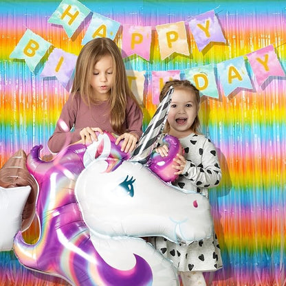 BRAVESHINE Colourful Tinsel Fringe Curtains - 2Pcs 3.2x8.2ft Holidays Photo Booths Streamers Backdrop for Christmas/New Years/Princess/Pastel/Girl/Unicorn/Birthday/Baby/Bridal Shower Party Decorations