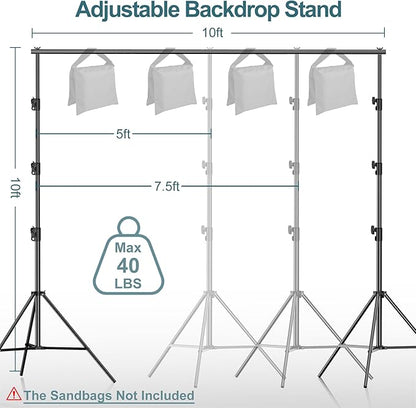 FUDESY Photo Video Studio 10 x 10Ft Heavy Duty Adjustable Backdrop Stand,Background Support System for Photography with Carry Bag, 6 Pcs Clip Clamps