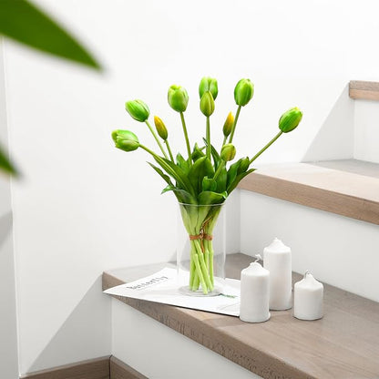 Fake Tulips Artificial Flowers Real Touch Latex Faux Tulips Fake Flowers Bouquet for Table Home Decor Party Wedding Garden Decoration (10pc Green)