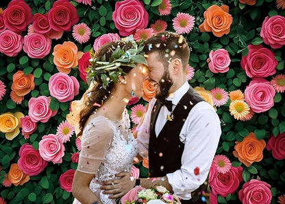 Flowers Backdrop for Photography Colorful Rose Floral Green Leaf Wall Backdrop for Valentine's Day Wedding Bridal Shower Birthday Party Decoration Supplies (94X70 inch (8x6FT))