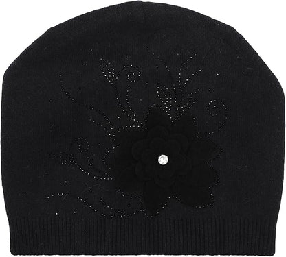 ZLYC Women Floral Slouchy Beanie Hat Double Layer Winter Knit Skull Cap